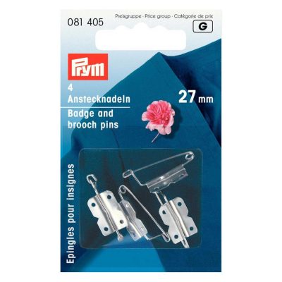 PRYM BADGE & BROOCH PINS 108/6 SILVER 27MM W/PLATE