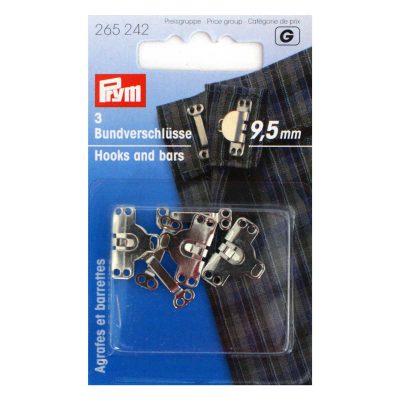 PRYM TROUSER & SKIRT HOOKS/BARS BRASS 9.5MM SILVER
