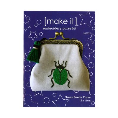 MI EMBROIDERY PURSE KIT - GREEN BEETLE 12X11CM