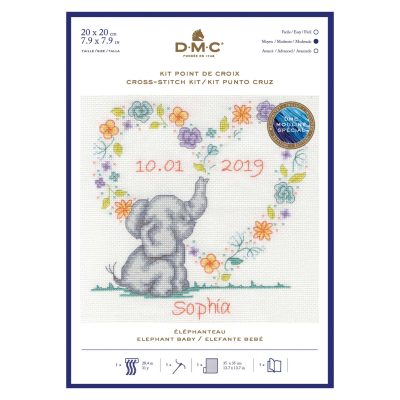 DMC BABY CROSS STITCH KIT - ELEPHANT 20X20CM