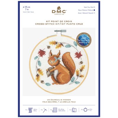 DMC CROSS STITCH KIT - FOLK SQUIRREL 14CT 18CM