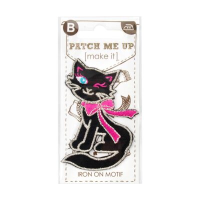 MOTIF IRON-ON CAT BLACK WITH BOW 3PK