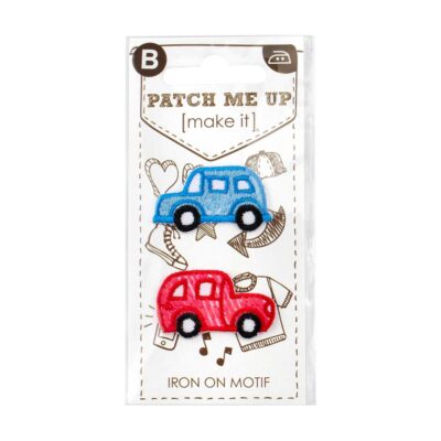 MOTIF IRON-ON 2PC CAR RED & BLUE 3PK