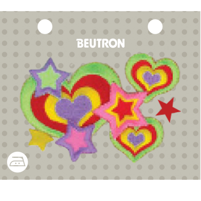 MOTIF IRON-ON MULTI NEON HEARTS & STARS 3PK