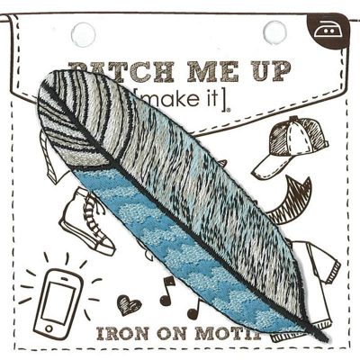 MOTIF IRON-ON FEATHER BLUE 3PK