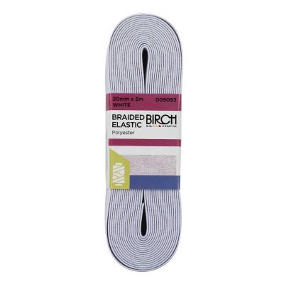 ELASTIC BRAIDED HANK 20MM X 5MTS WHITE