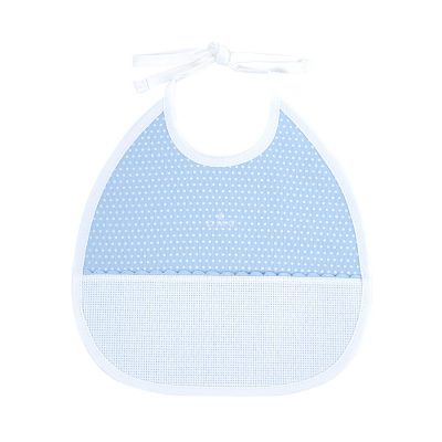 DMC COTTON BIB WHITE DOTS 3MNTHS-14CT 22X25CM
