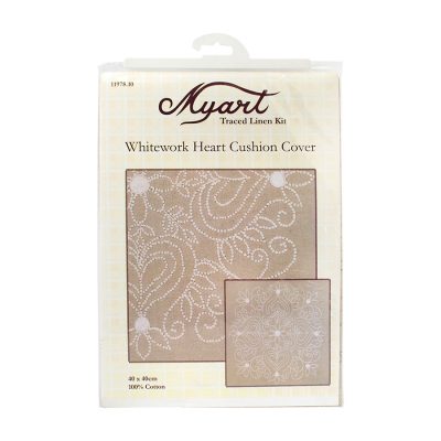 WHITEWORK HEART CUSHION 40X40
