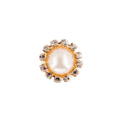 HEMLINE BUTTONS PEARL W. DIAMOND GOLD RIM