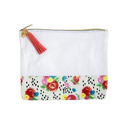 CRAFT BAG FLORAL CANVAS WITH TASSEL ZIPPER PULL