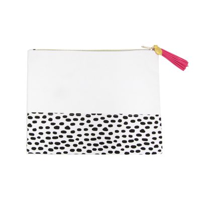 CRAFT BAG POLKA DOT CANVAS WITH TASSEL ZIPPER PULL