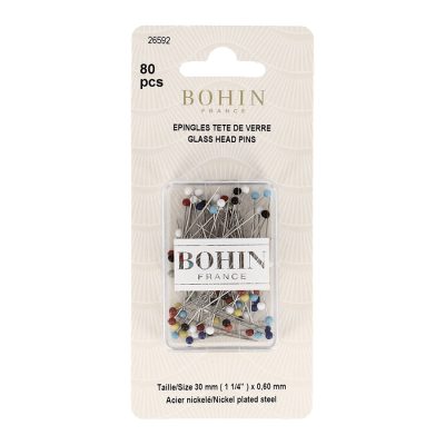 BOHIN GLASS HEAD PINS 0.6MM X 30MM - 80 PER CARD