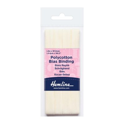 HEMLINE HANGSELL BIAS BINDING 12MM X 5M CREAM