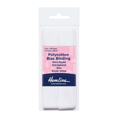 HEMLINE HANGSELL BIAS BINDING 12MM X 5M WHITE