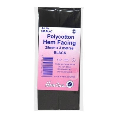 HEMLINE HANGSELL BIAS HEM FACING 25MM X 3M BLACK