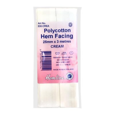 HEMLINE HANGSELL BIAS HEM FACING 25MM X 3M CREAM
