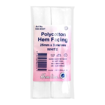 HEMLINE HANGSELL BIAS HEM FACING 25MM X 3M WHITE