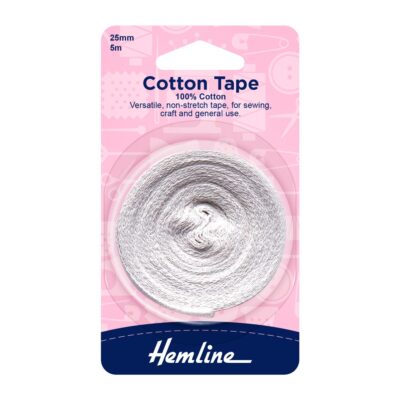 HEMLINE HANGSELL TAPE COTTON 25MM X 5M WHITE