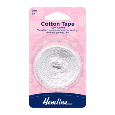 HEMLINE HANGSELL TAPE COTTON 6MM X 5M WHITE
