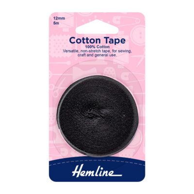 HEMLINE HANGSELL TAPE COTTON 12MM X 5M BLACK
