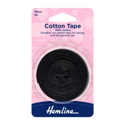 HEMLINE HANGSELL TAPE COTTON 25MM X 5M BLACK
