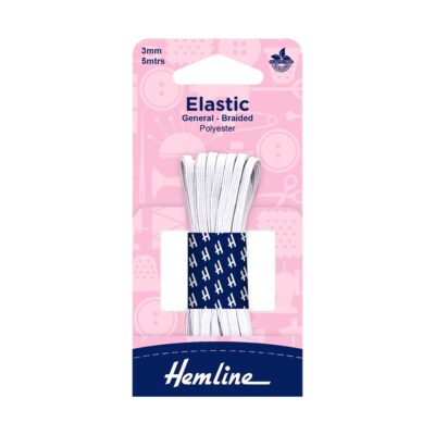 HEMLINE HANGSELL ELASTIC G/P BRAIDED 3MM X 5M WHIT