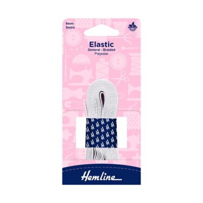 HEMLINE HANGSELL ELASTIC G/P BRAIDED 6MM X 5M WHIT