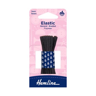 HEMLINE HANGSELL ELASTIC G/P BRAIDED 3MM X 5M BLAC
