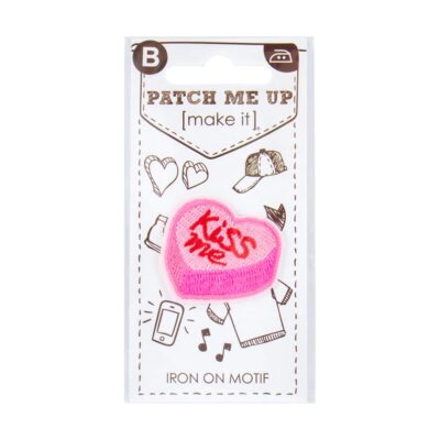 MOTIF IRON-ON KISS ME HEART PINK 3PK